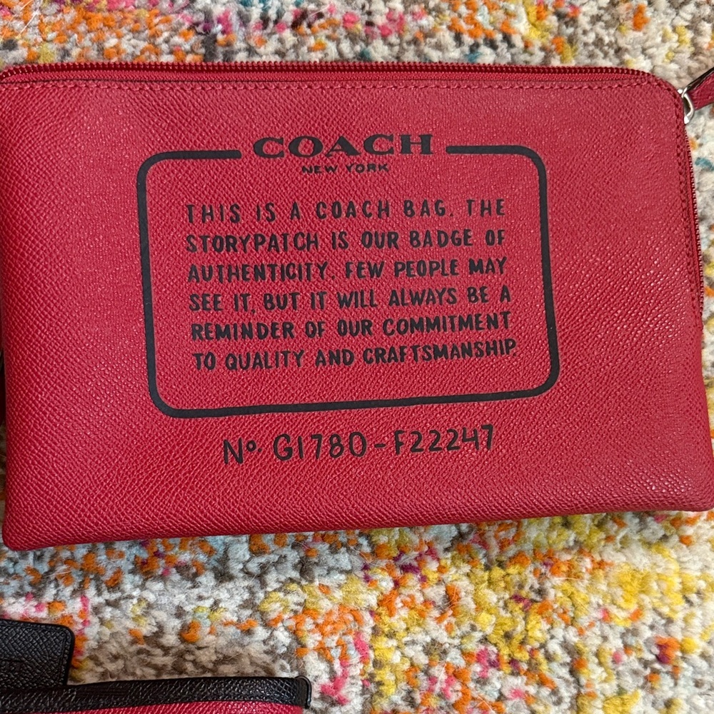 Coach Red Tote, reversible to buffalo plaid and Matching Zip Pouch - Picture 3 of 8